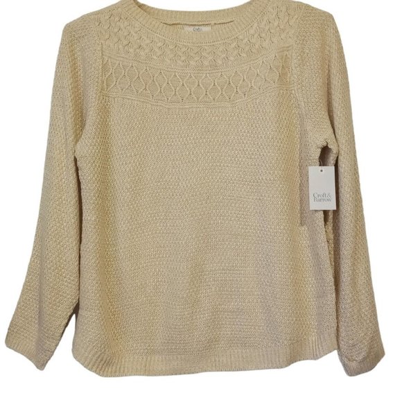 Croft & Barrow Cable Yoke Sweater Petite XXL PXXL Oatmeal/Tan NWT - Picture 1 of 7